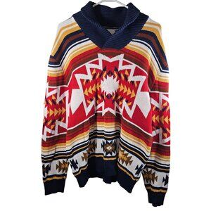 Sun + Stone Mens Size XL Southwest Aztec Shawl Sweater Geometric Cotton